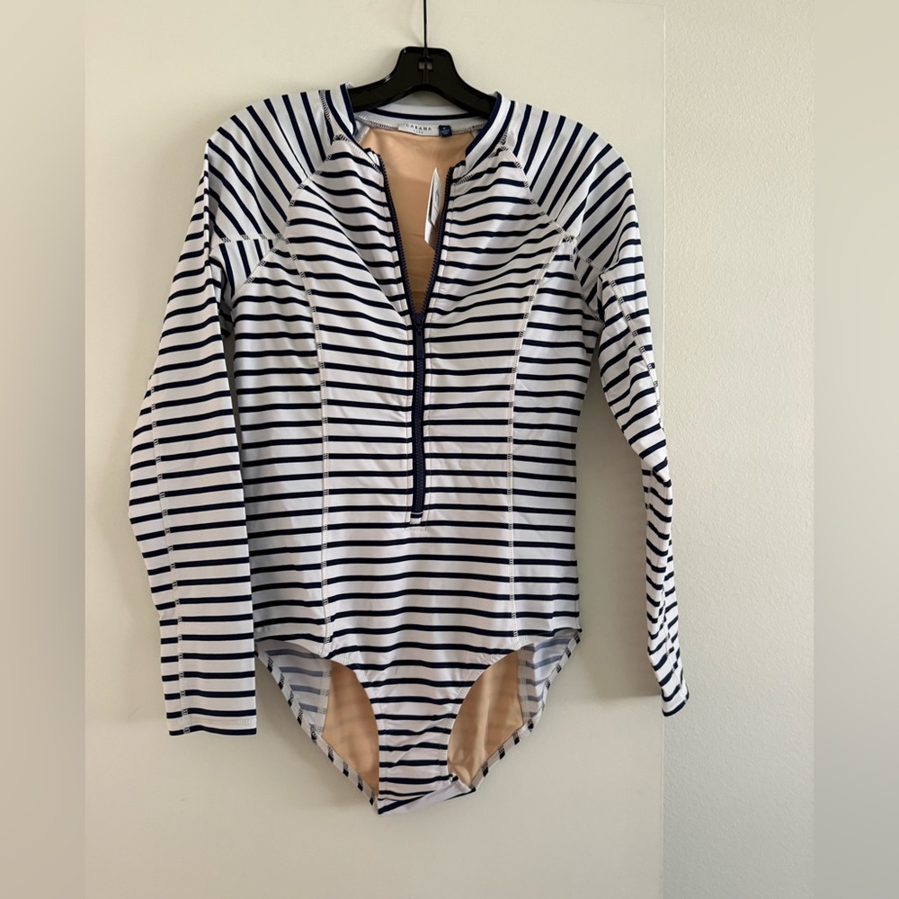 NWT Cabana Life Navy striped zipup Unisuit 50+UPF Size M
